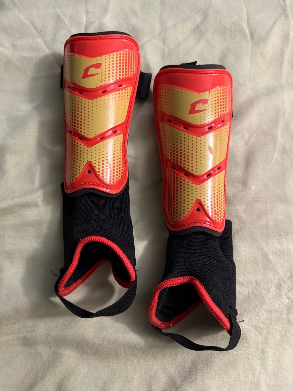 Kids Athletic Shin Guards — Red & Yellow